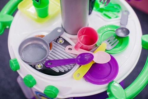 Free Bright and colorful plastic kitchen toys for children's imaginative play. Stock Photo