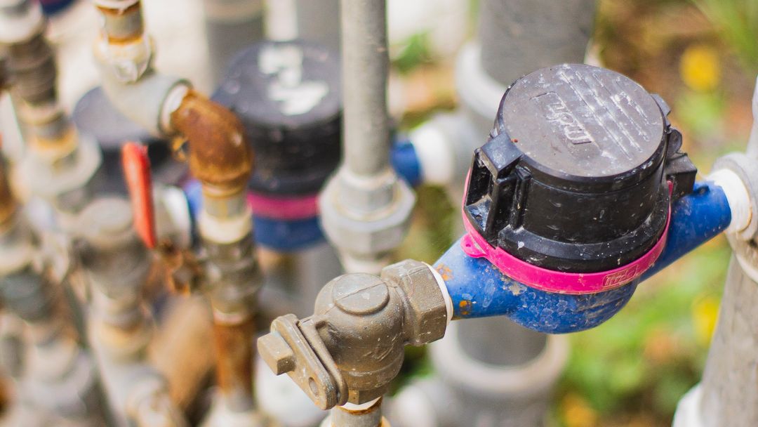 Gauges, valves and pipework on a metered supply line