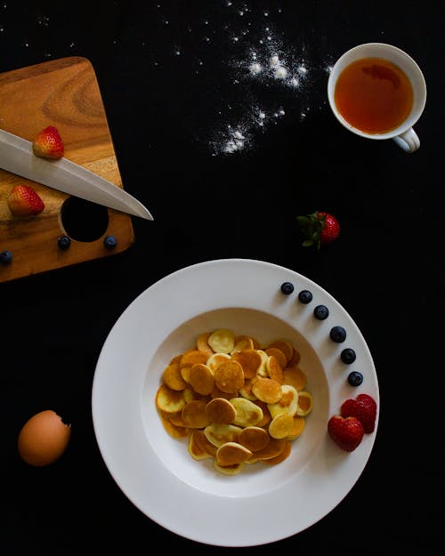 Gratis lagerfoto af morgenmad skål, oppefra og ned, pandekager