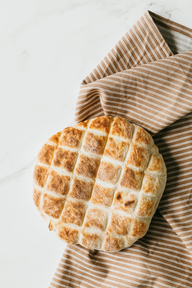 Delicious Baked Flat Bread On Marble Table