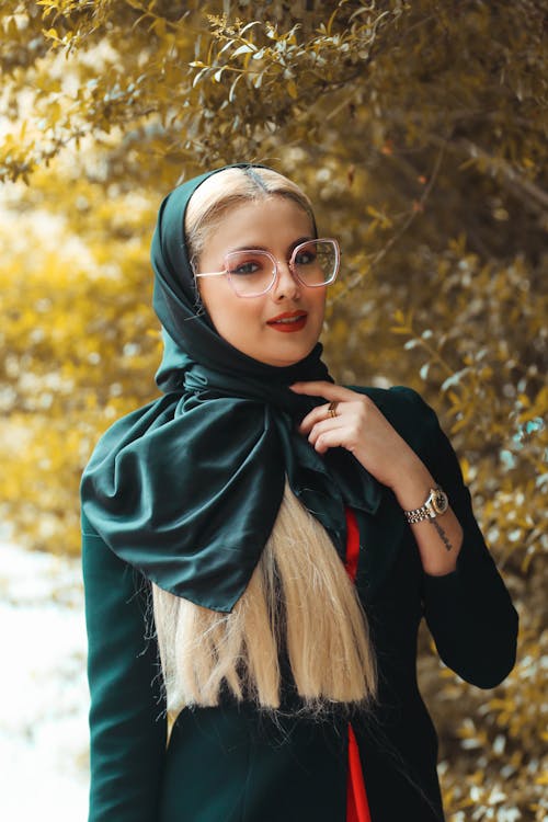 Free Woman in Green Headscarf With Eyeglasses Stock Photo
