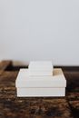 Stack of boxes on shabby surface