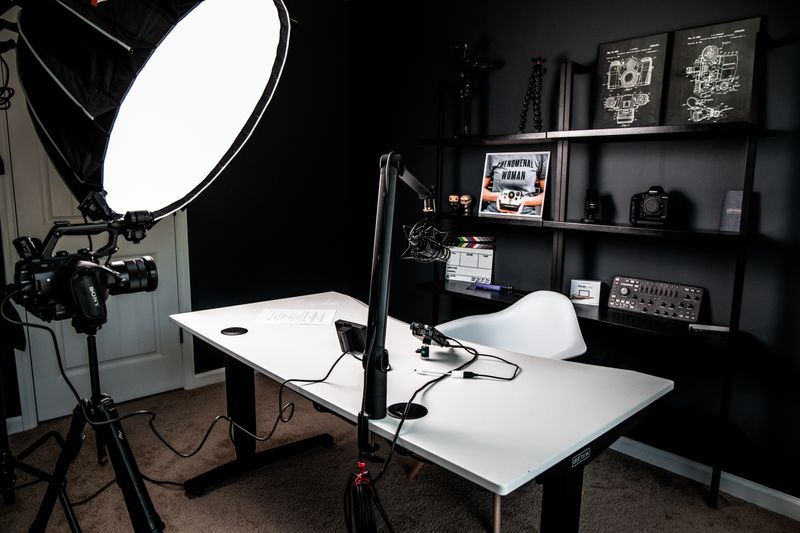 Stylish indoor vlogging studio with professional lighting