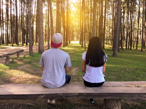Free stock photo of bench, landscape, man, couple