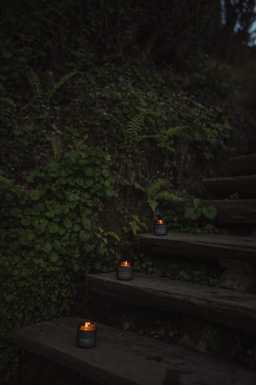 Základová fotografie zdarma na téma dřevěné schody, osvětlený, plamen