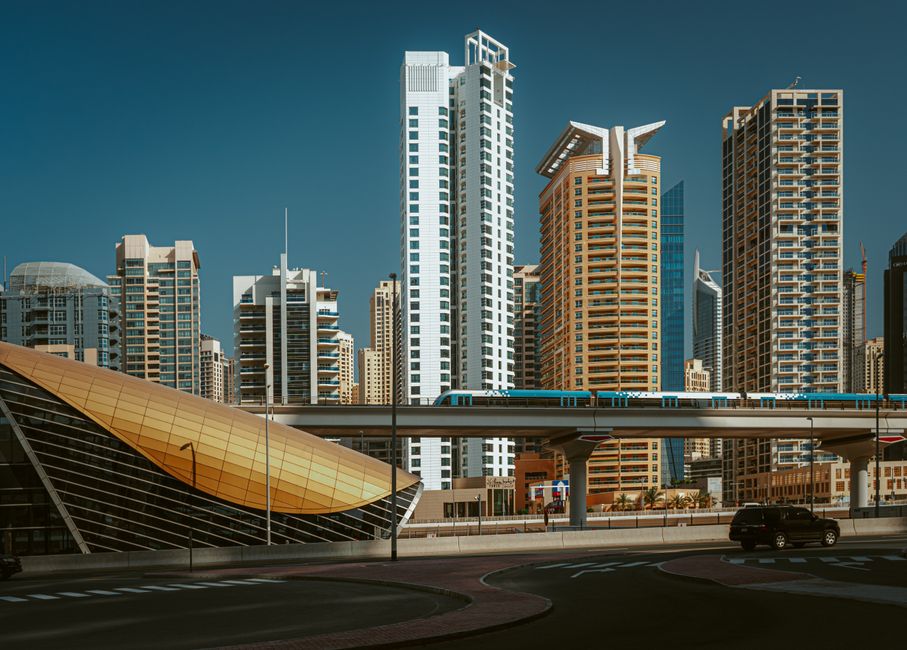 Clean interior of a Dubai Metro train in the UAE