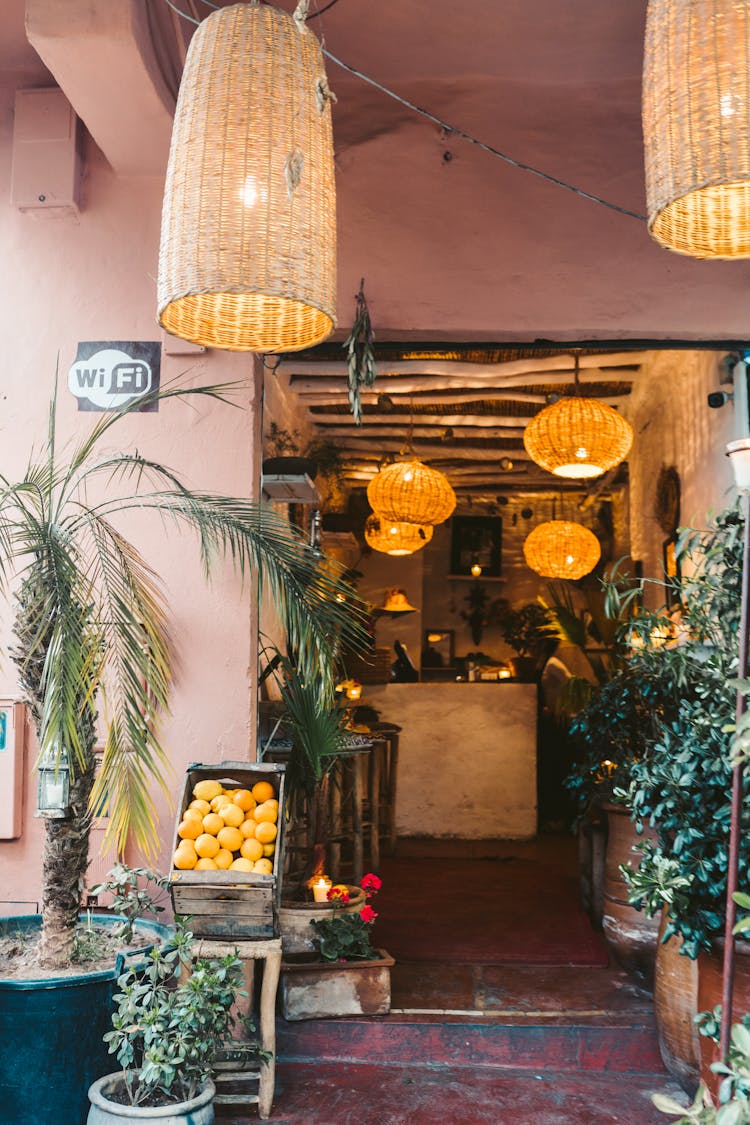 Pendant Lights Hanging On Entrance Of An Establishment