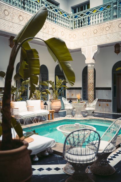 Terrasse palmiers Palmeraie Marrakech