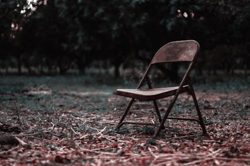 Free Rusty Folding Chair on Green Grass Stock Photo