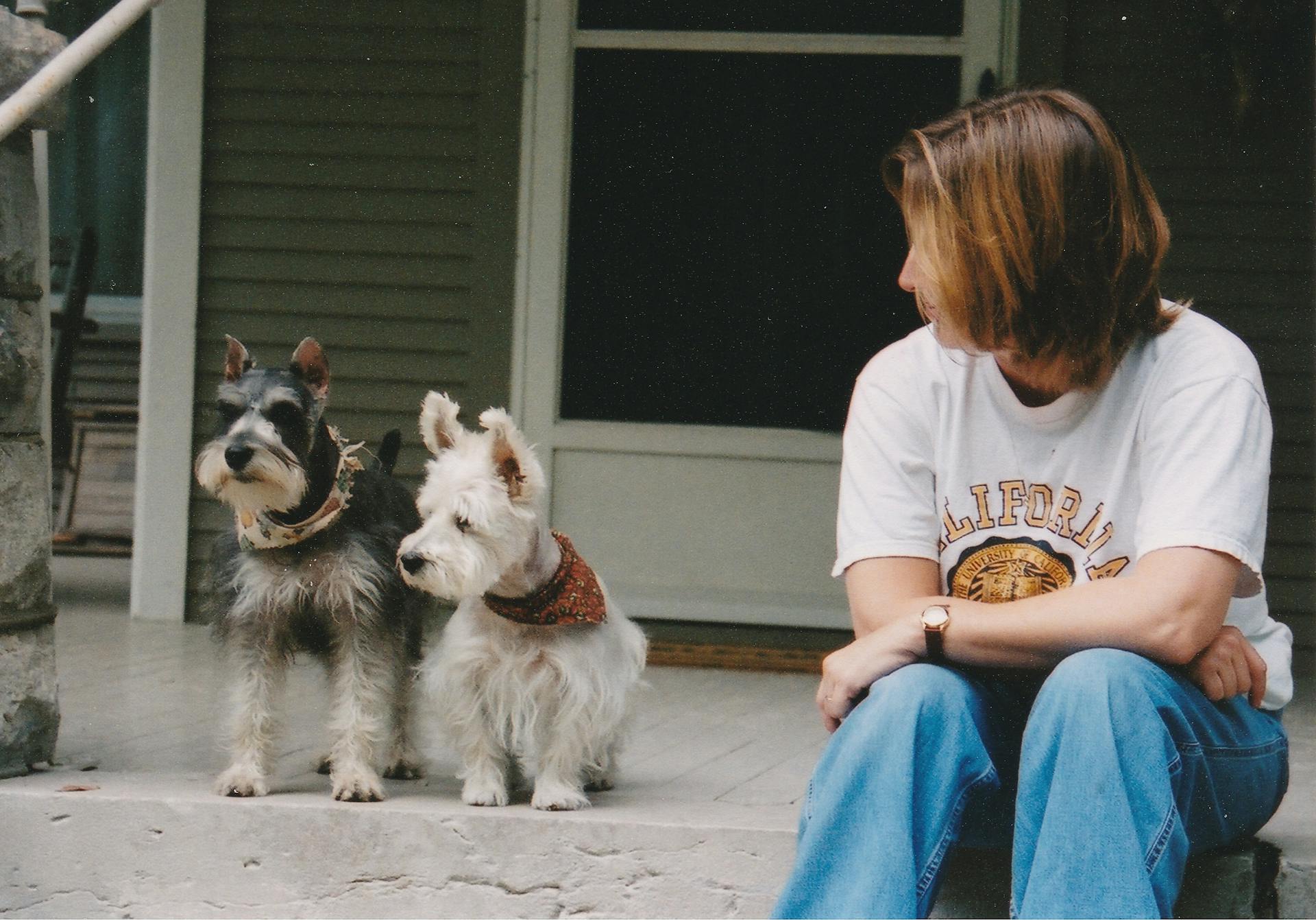 Woman Looking at her Dogs