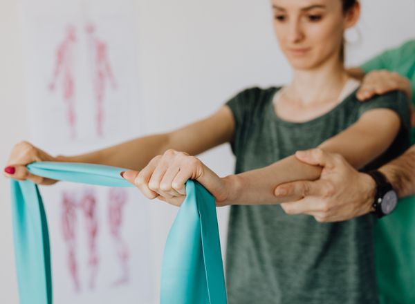 Patient doing guided rehabilitation exercises