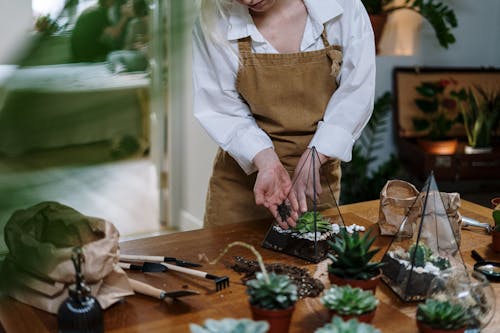 Woman in White Apron Holding Green Vegetable