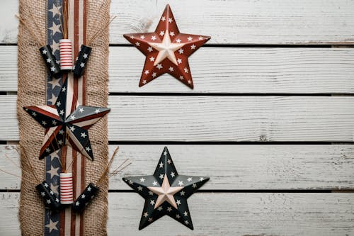 Ribbon of national USA flag style on plank white desk