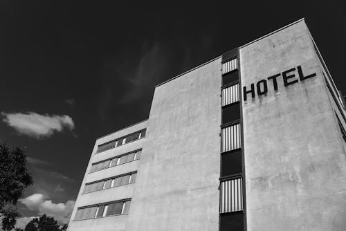 Monochrome Photo of Building Exterior