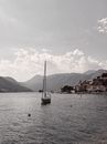Sailboat floating on calm sea in Bay of Kotor