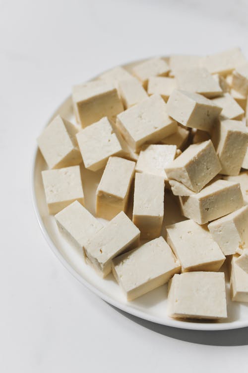 Tofu on White Ceramic Plate