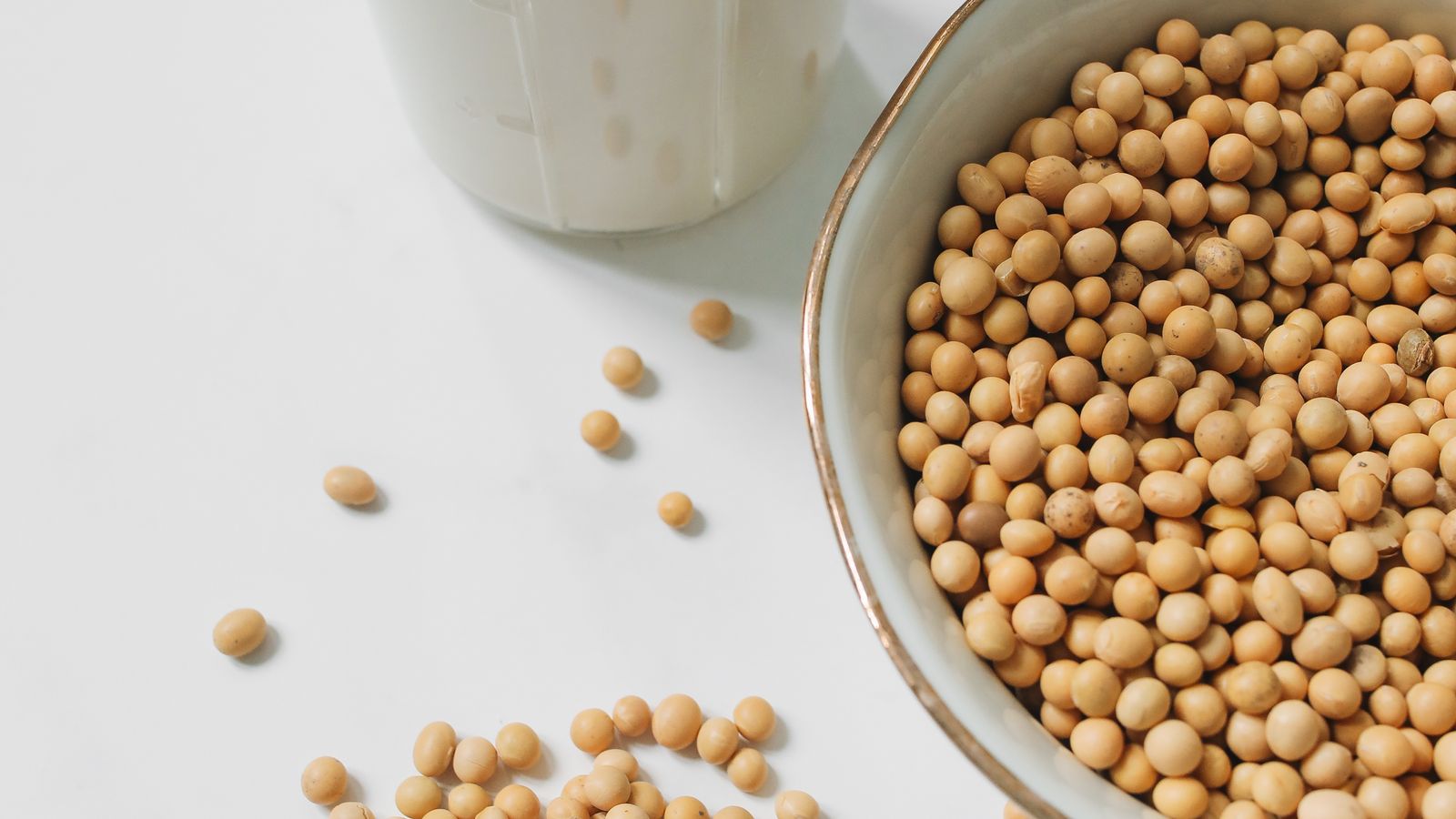Soybeans in a bowl with a glass of soy milk — photo by Polina Tankilevitch on Pexels Soybeans in a bowl with a glass of soy milk
