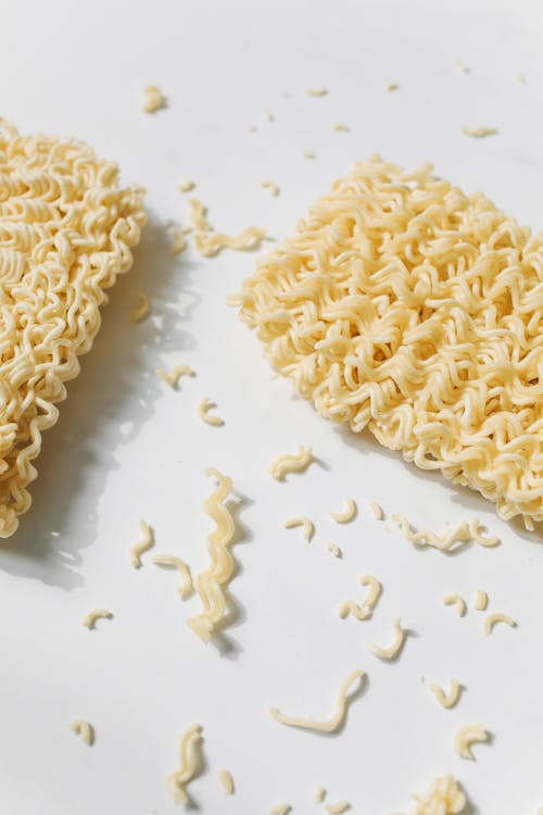 Uncooked Noodles on White Background