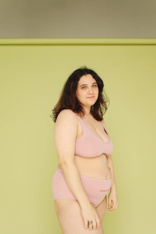 Brunette Woman in Pink Underwear