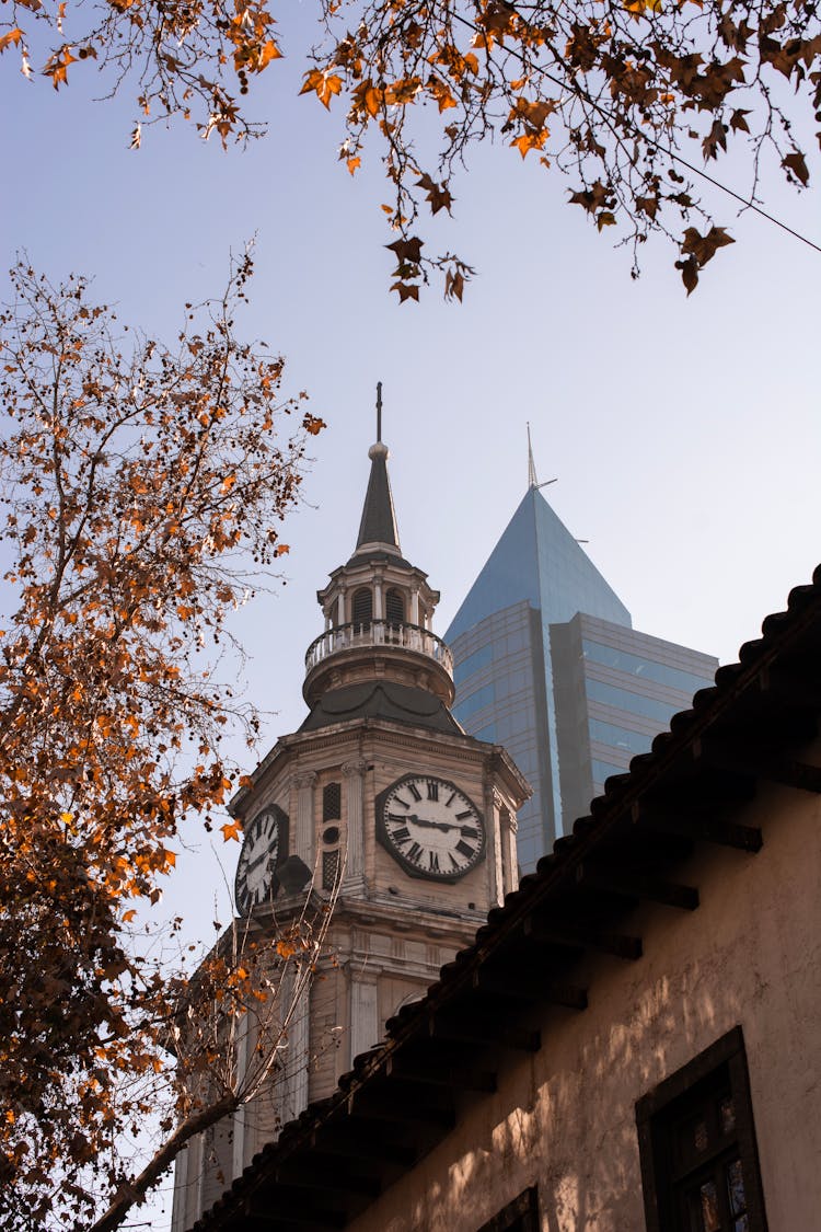 Medieval Tower With Clock In Autumn Day