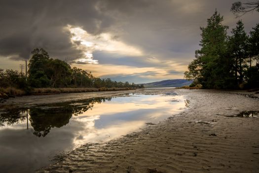 Calm river covered with slime
