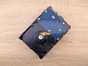 Hard drive placed on wooden table