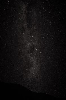 在晴朗的夜空下，垂直捕捉银河系和恒星的景象令人惊叹