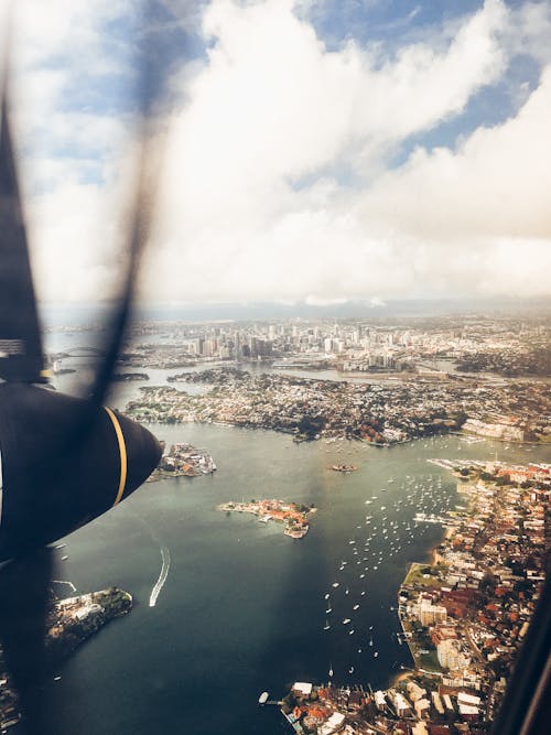 A View of the Sydney Harbor from an Airplane