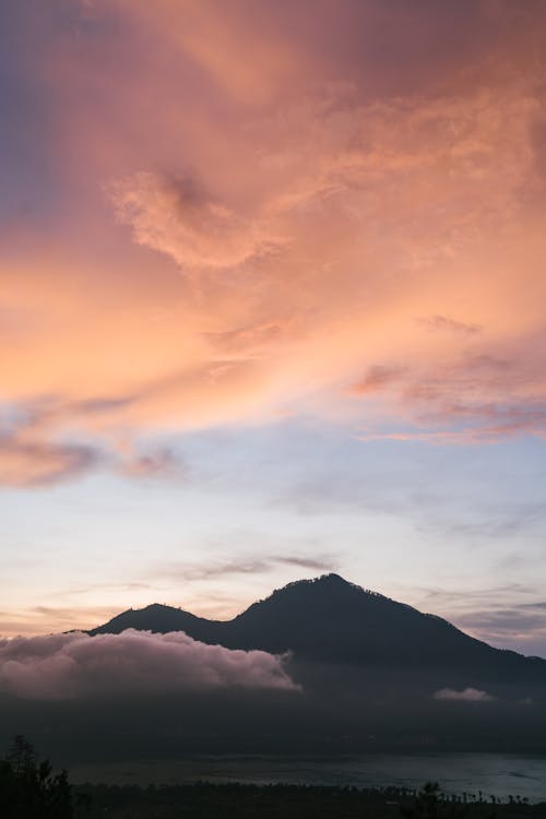 Silhouette of Mountains Under Cloudy Sky during Sunset