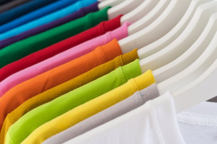 Rack With Trendy Vibrant Multicolored T Shirts