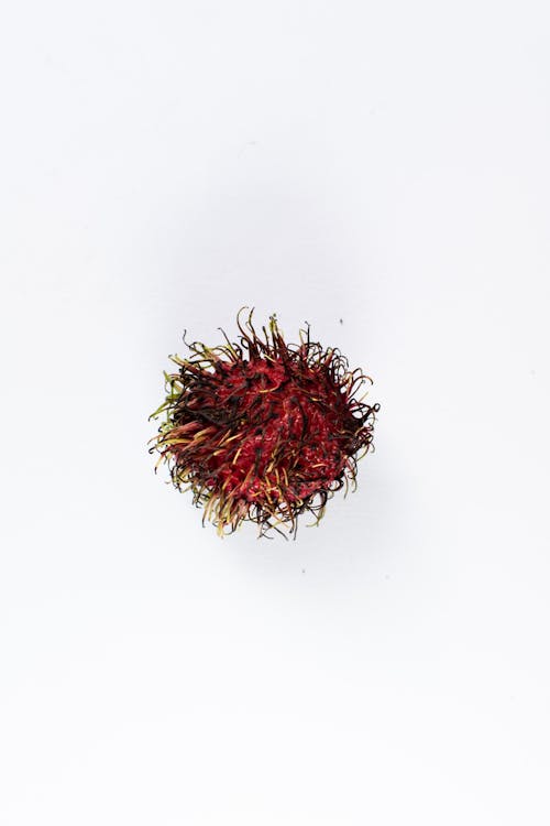 Free Top view of tropical fruit with small red thorns with juicy sweet pulp inside Stock Photo