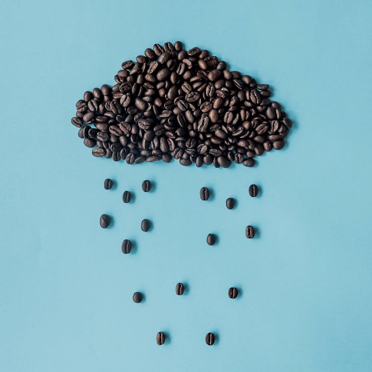 Top View Of Coffee Beans Forming Rainy Cloud