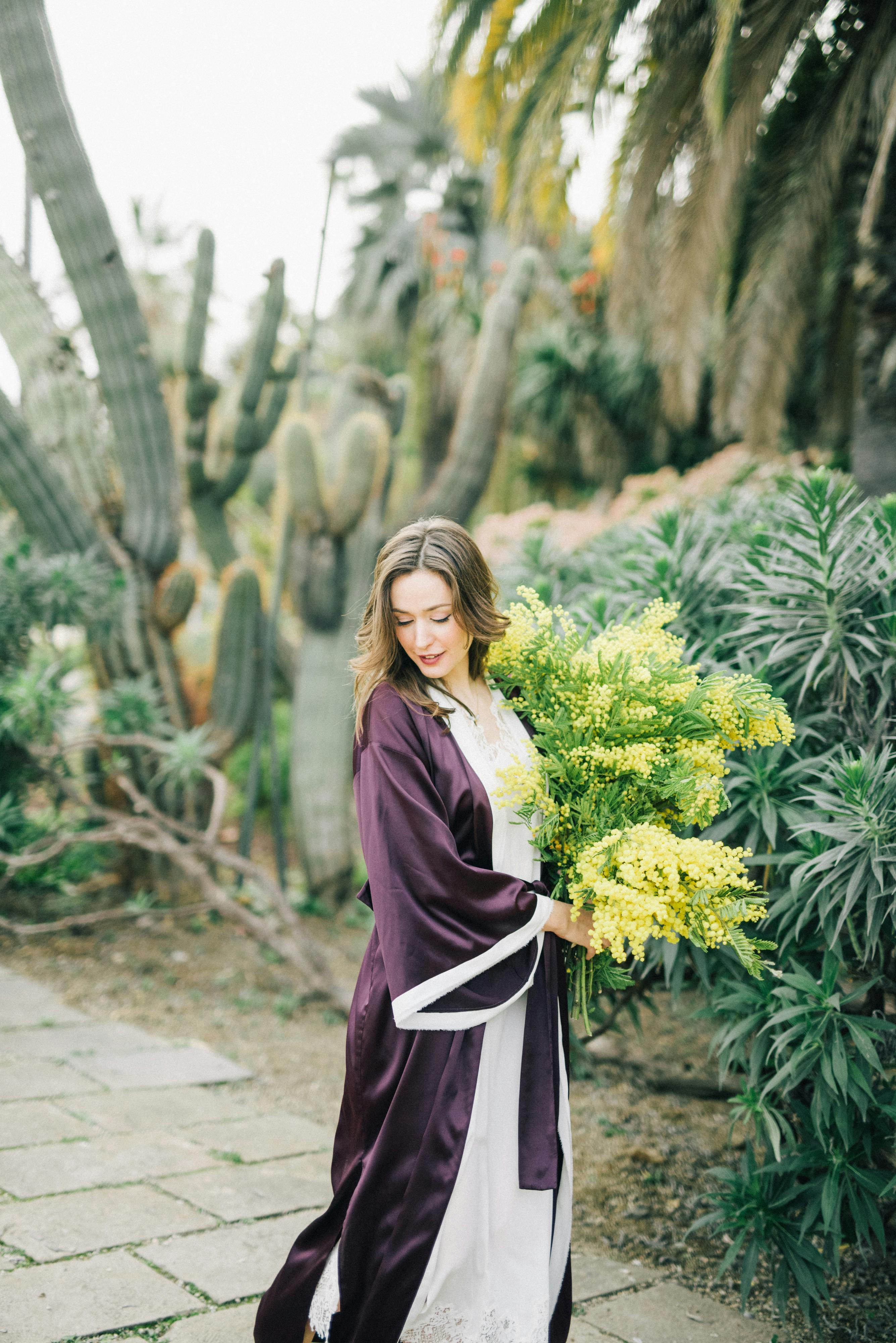 Braless Fashion Model in Satin Robe · Free Stock Photo