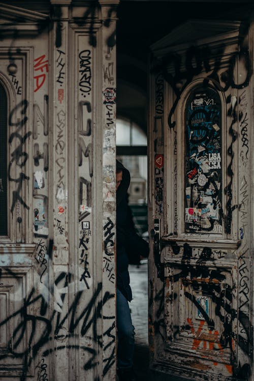 White and Black Floral Wooden Door