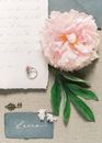 Ring on Top of Letter Beside Pink Flower