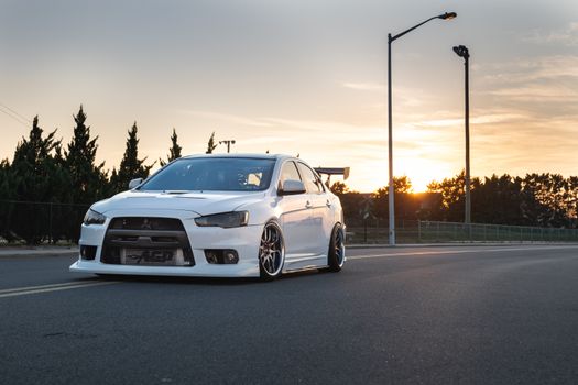 A White Car on the Road