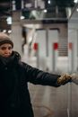 Woman in Black Jacket Wearing Knit Cap