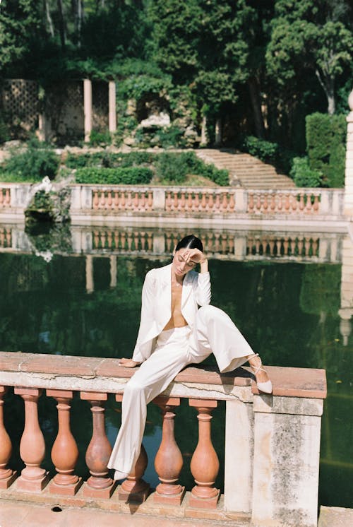 Model Posing in Elegant Blazer and Pants by Pond