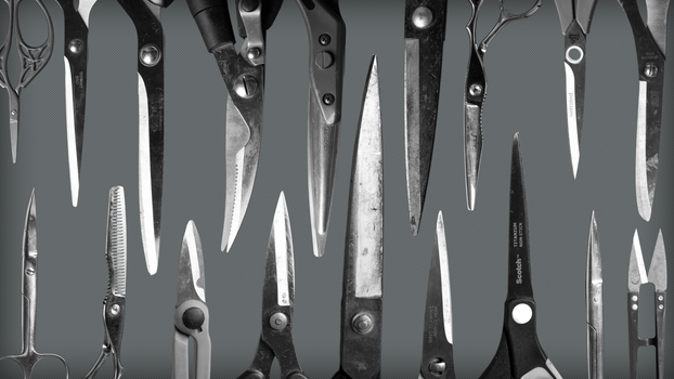 A Set of Assorted Pairs of Scissors Arranged Alternately