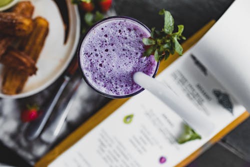 Free Purple Smoothie with a Straw Stock Photo