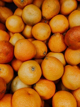 成熟的橙子和新鲜的橙子以顶视图的形式置于表面，并收集在艺术创作中