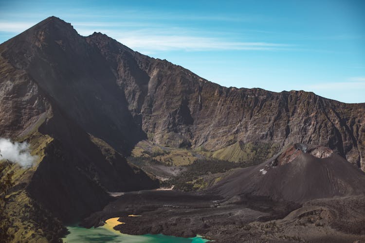 Volcanic Terrain With Mountains And Lake