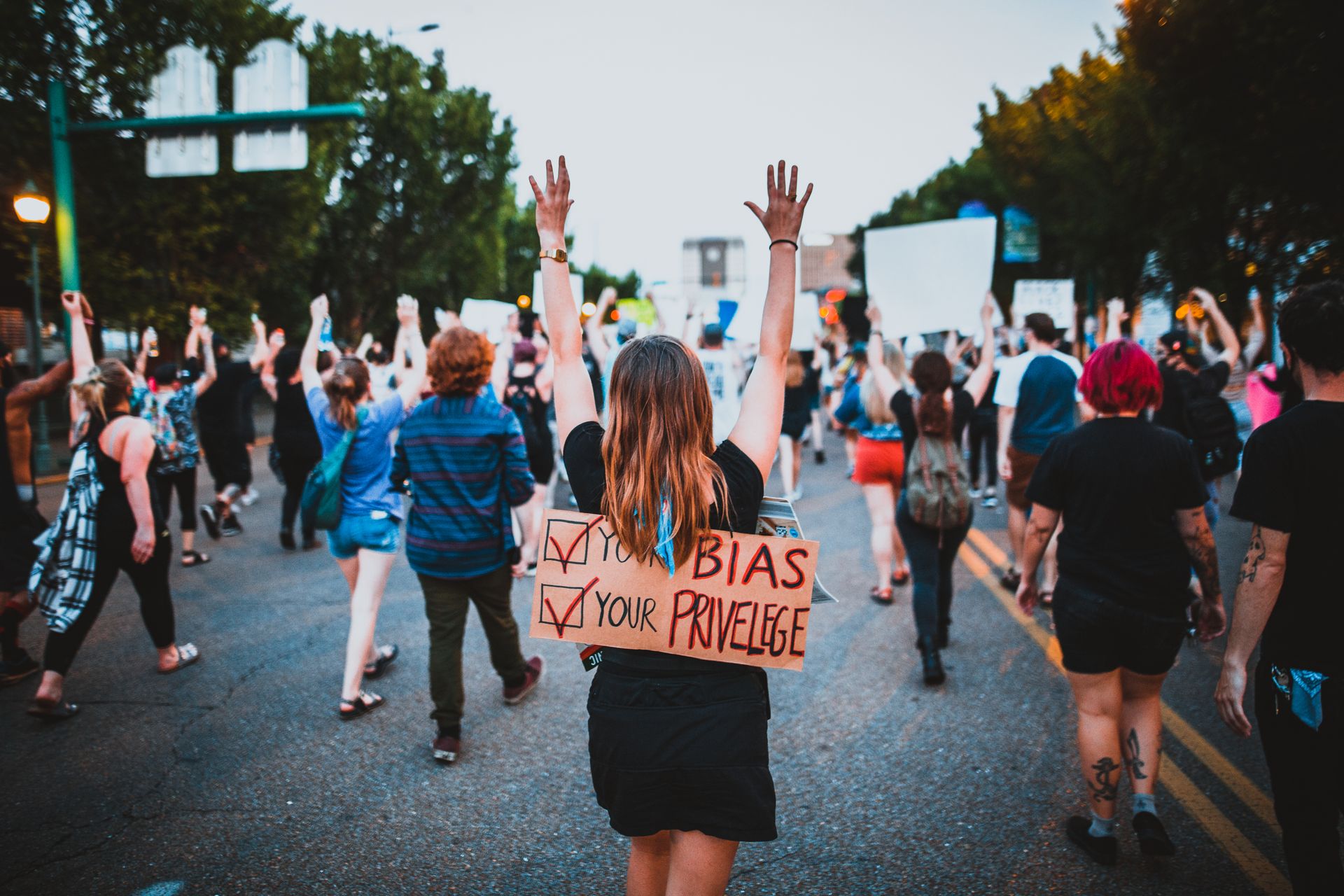 Protesters Walking on Street