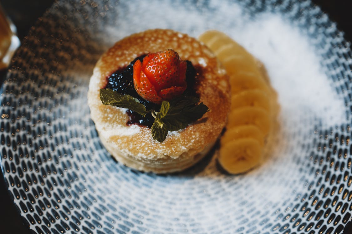 Sweet pancakes with strawberry and banana