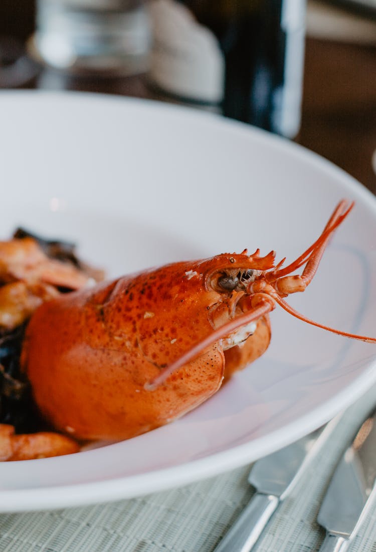 Delicious Boiled Lobster On Plate In Restaurant