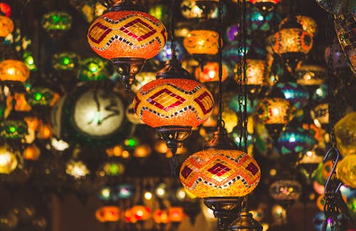 Red and Yellow Lanterns in Close Up Shot