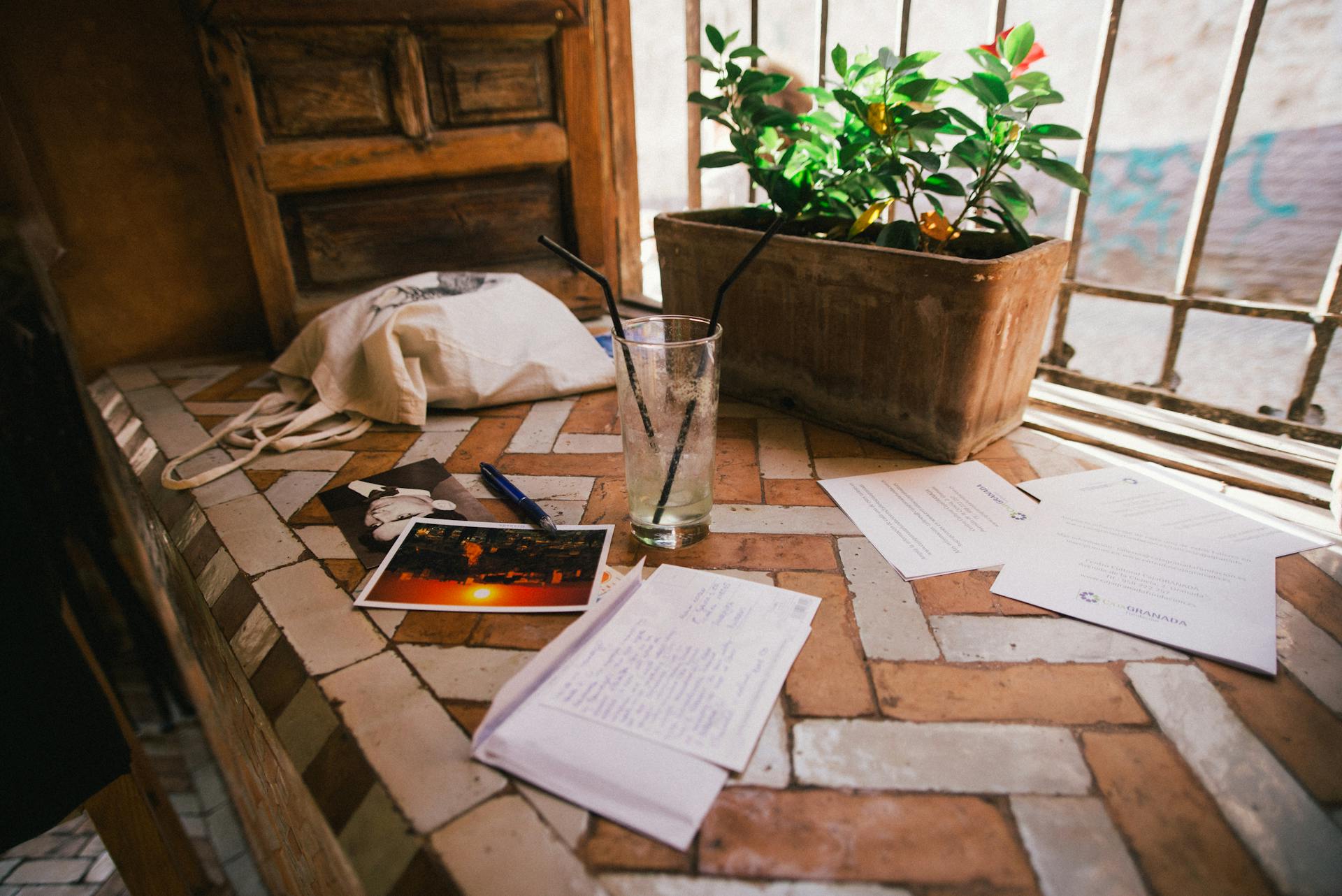 Postcards on Old Table