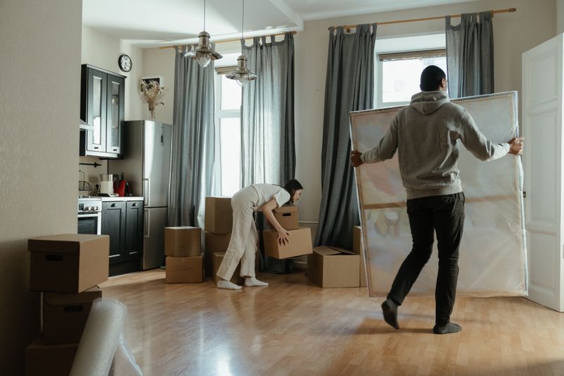 Organized moving boxes ready inside a bright Philadelphia apartment