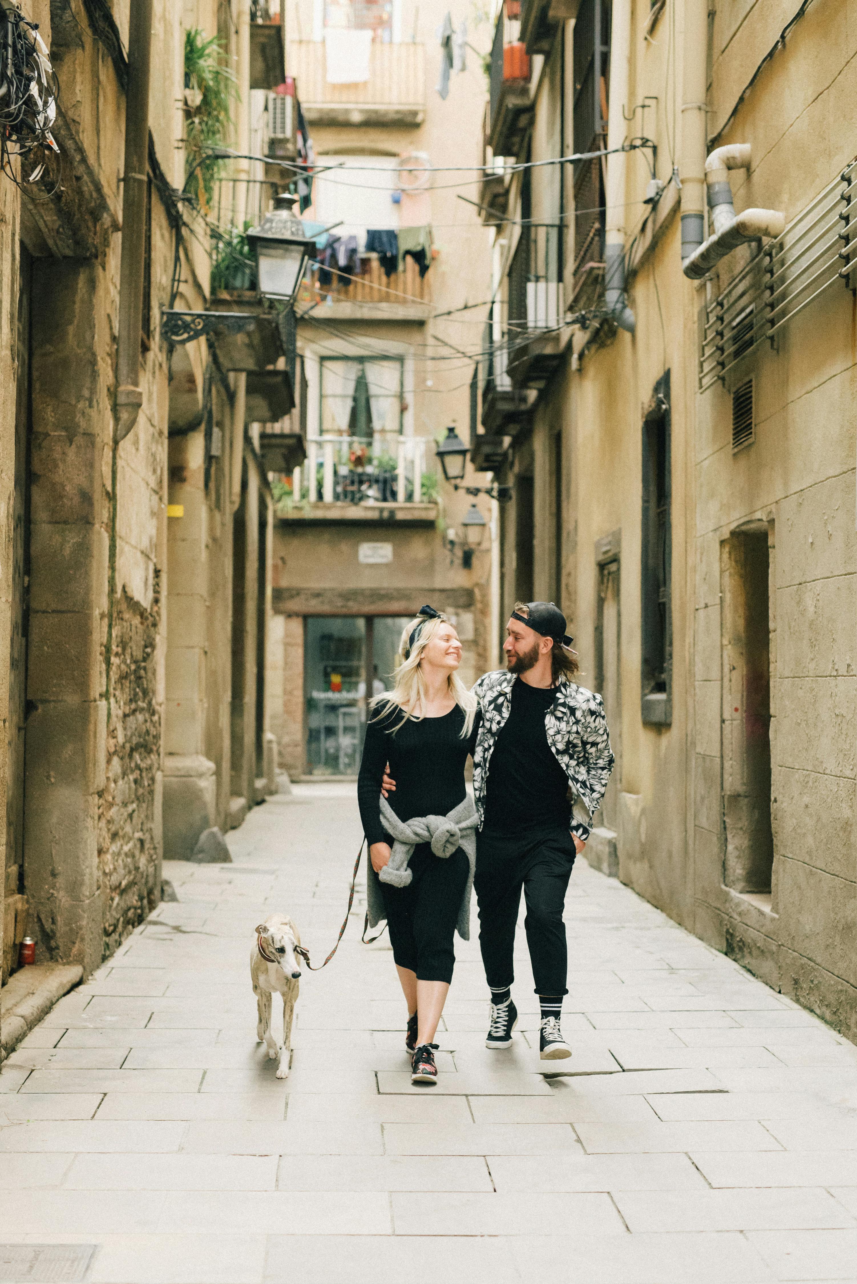 a couple walking on the street