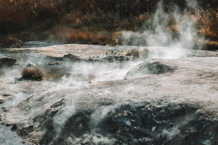 Hot Soaring Stream In Mountain Valley